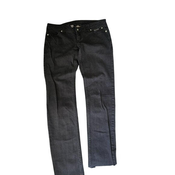 Harley-Davidson Womens Straight-Leg Black Denim Jeans Size 8 Rhinestones JJ3918 - Picture 5 of 11